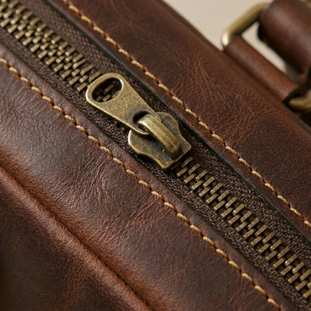 Zip-Top Leather Laptop Briefcase