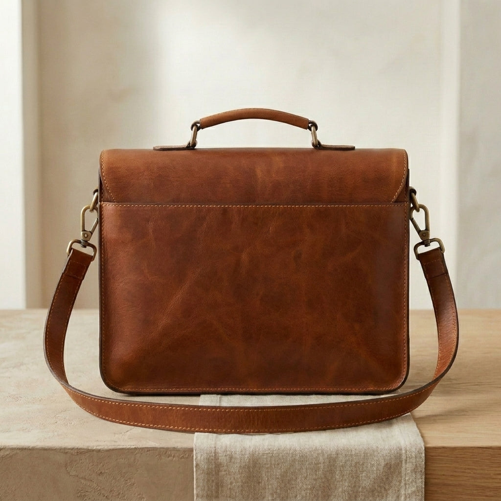 Flap-Over Leather Briefcase