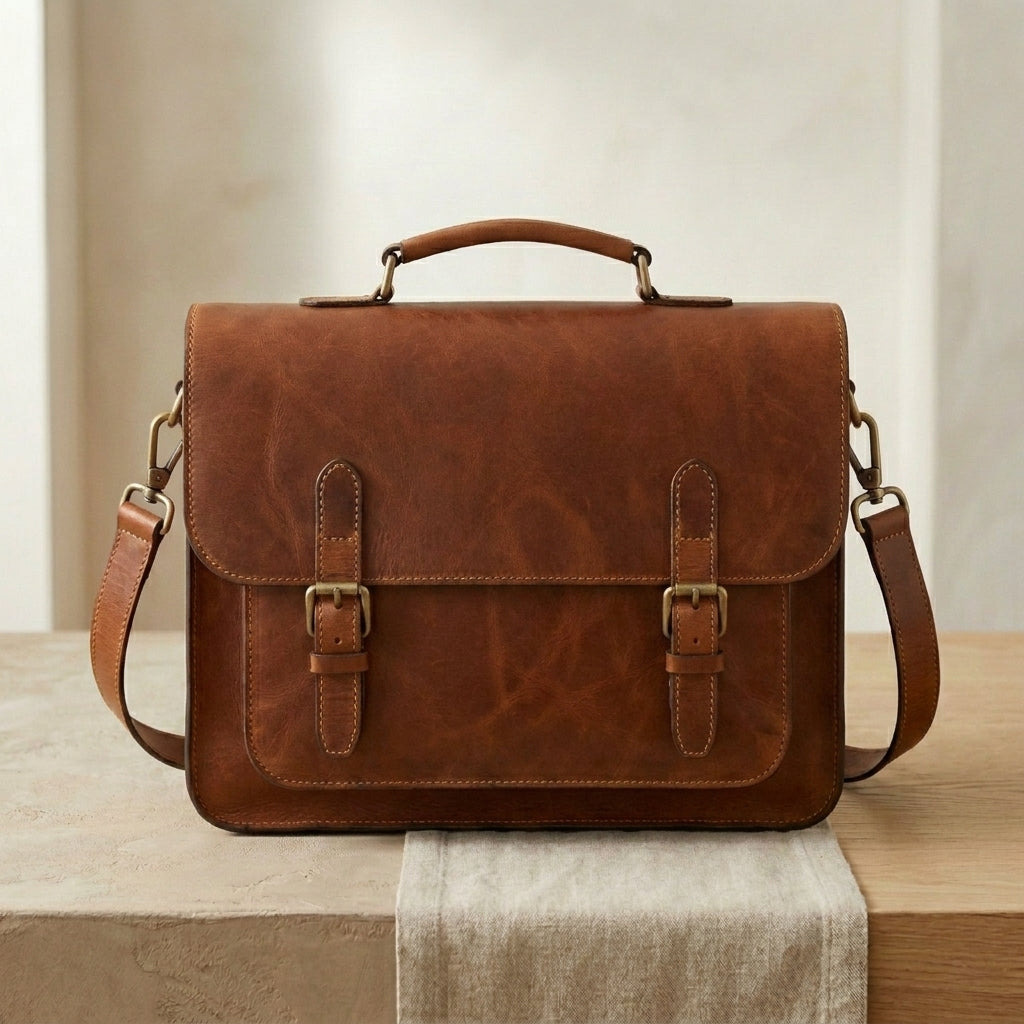 Flap-Over Leather Briefcase
