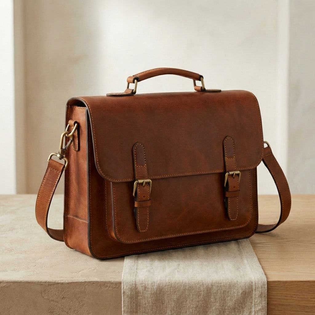 Flap-Over Leather Briefcase