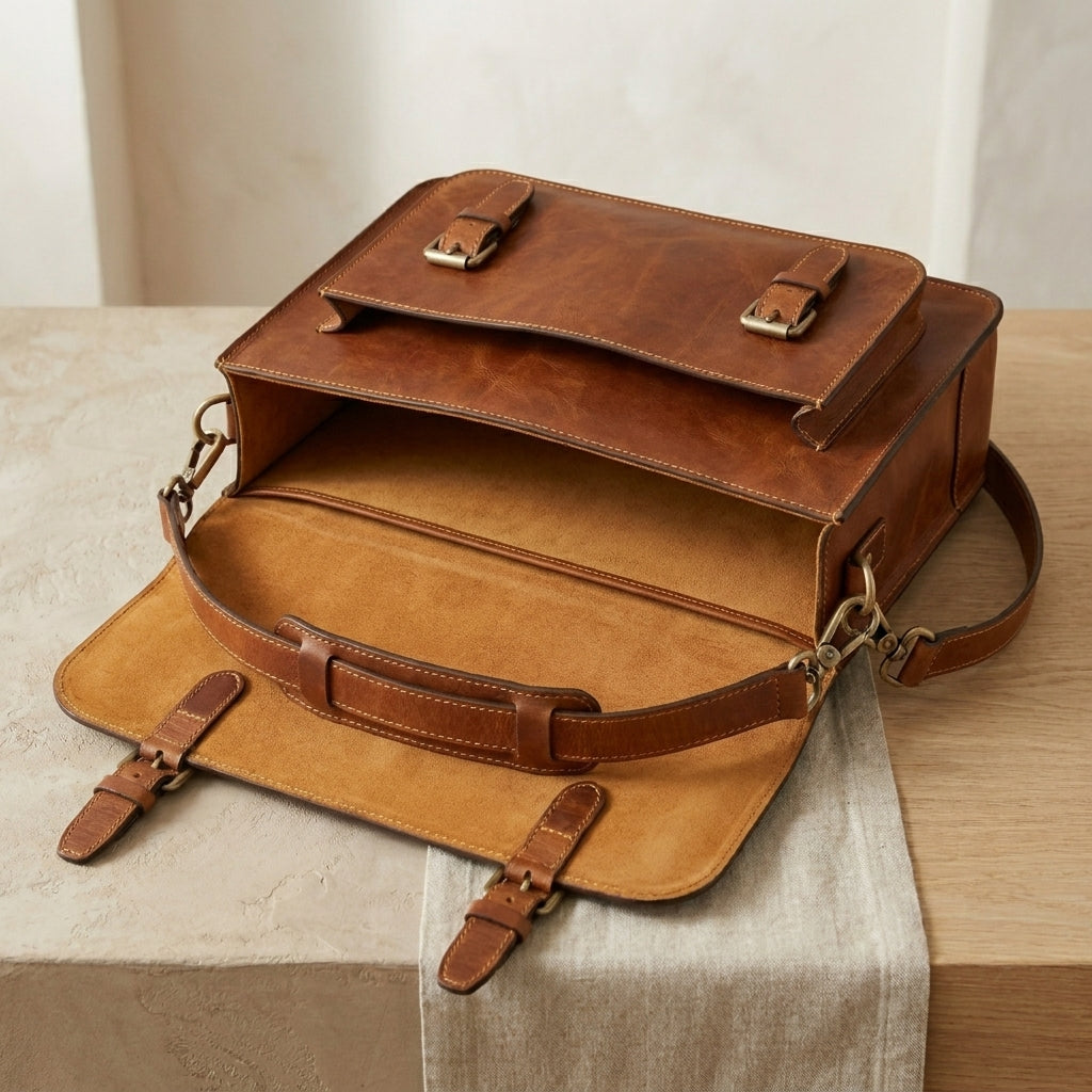 Flap-Over Leather Briefcase