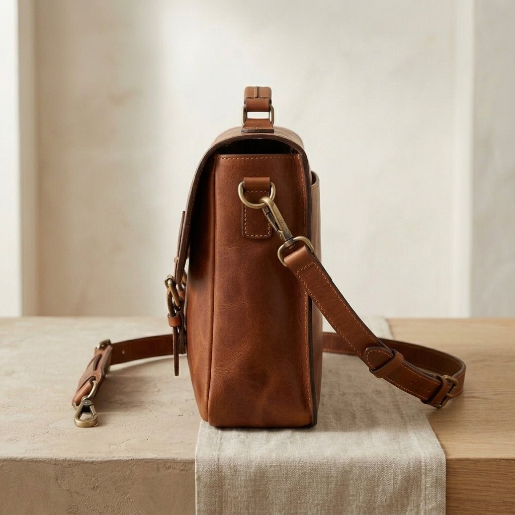 Flap-Over Leather Briefcase