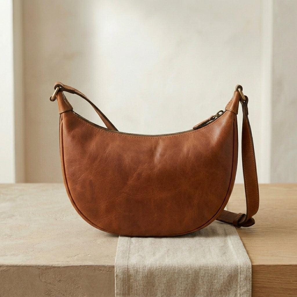 Leather Half-Moon Crossbody