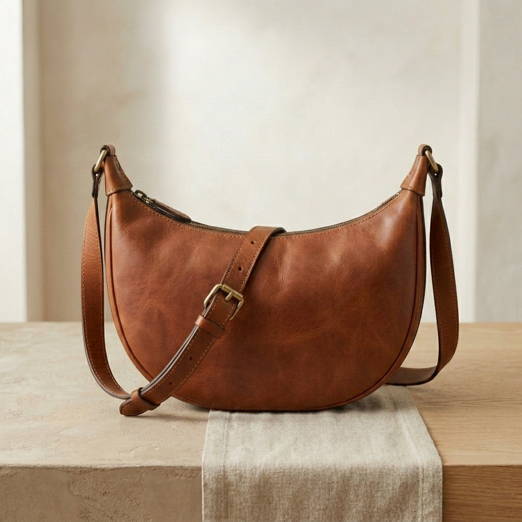Leather Half-Moon Crossbody