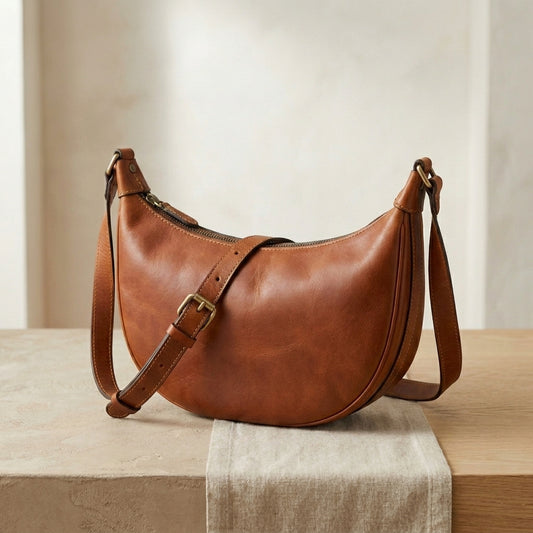 Leather Half-Moon Crossbody