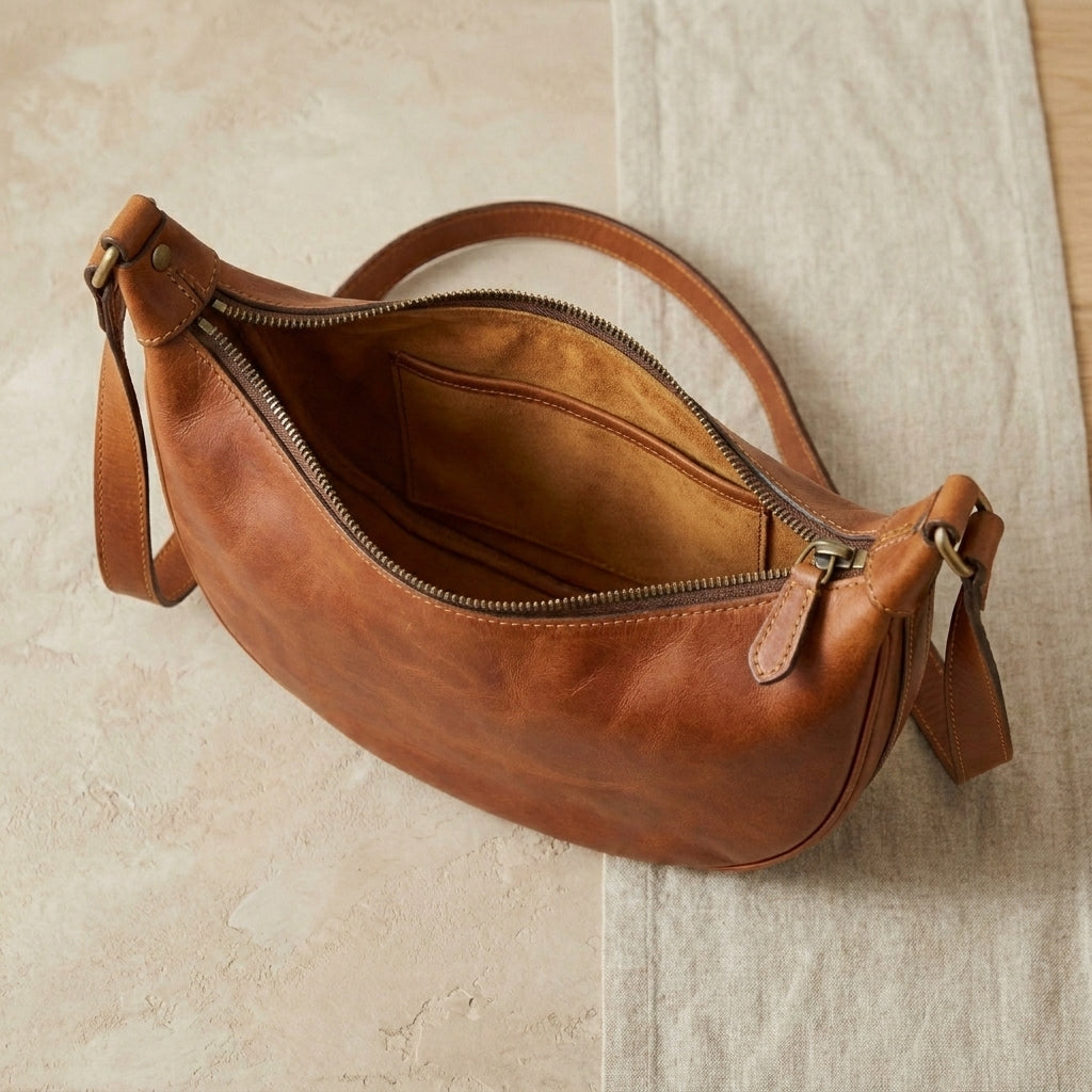 Leather Half-Moon Crossbody