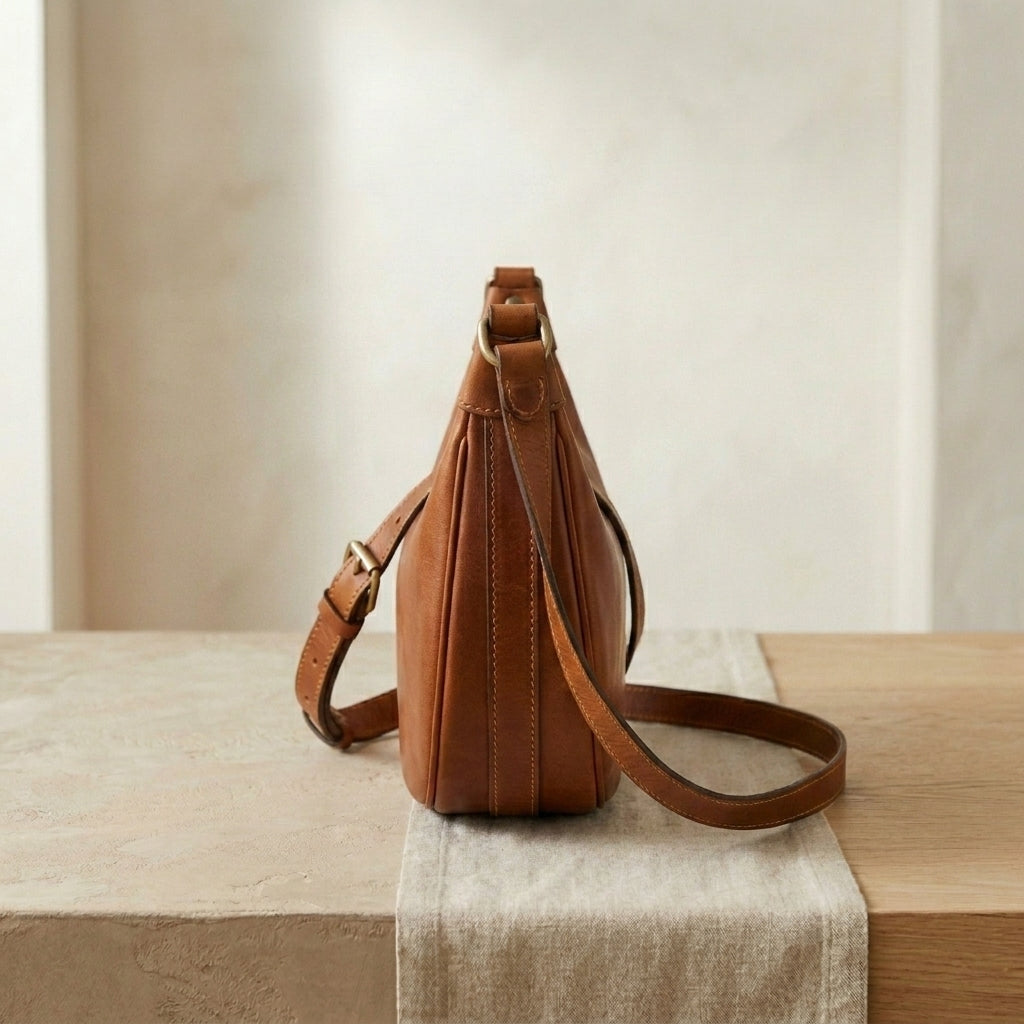 Leather Half-Moon Crossbody