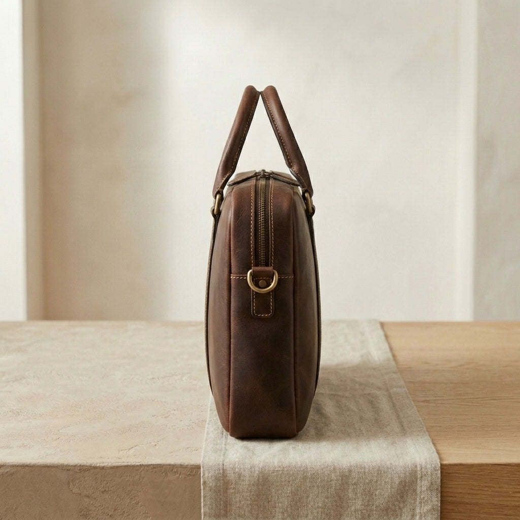 Zip-Top Leather Laptop Briefcase