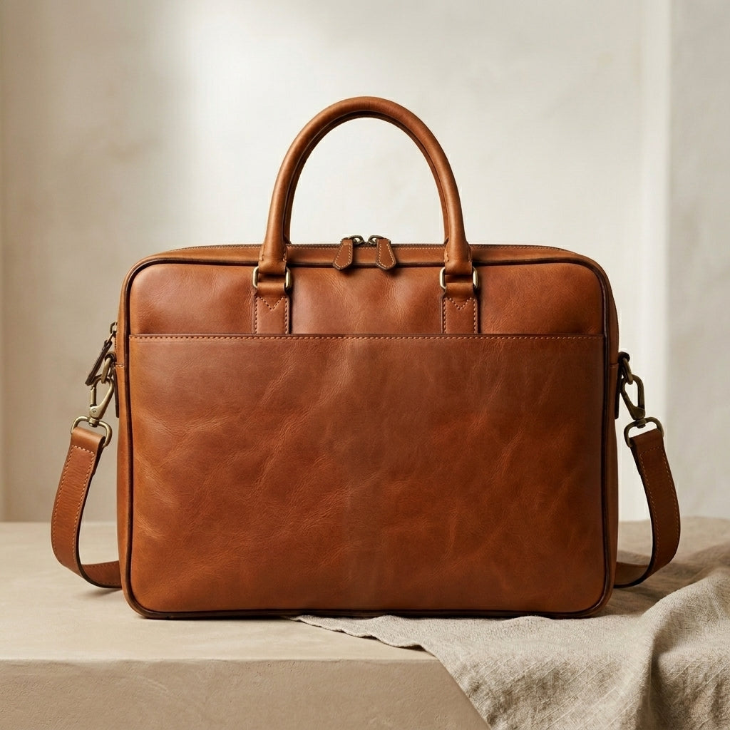 Oiled Leather Zip Laptop Bag
