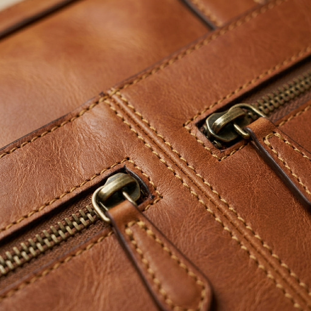 Oiled Leather Zip Laptop Bag
