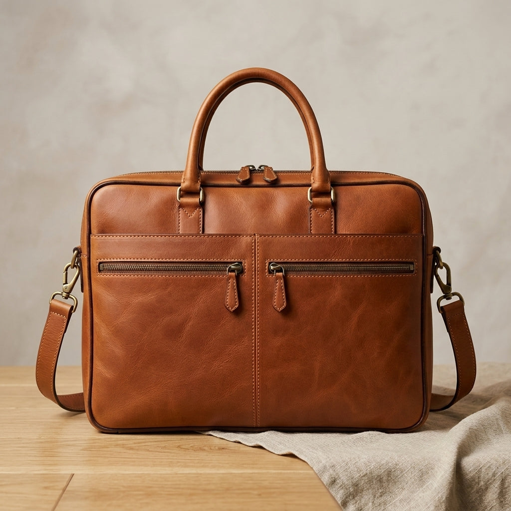 Oiled Leather Zip Laptop Bag
