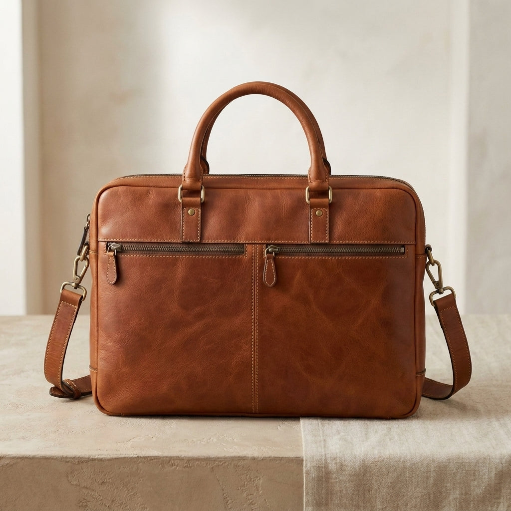 Oiled Leather Zip Laptop Bag