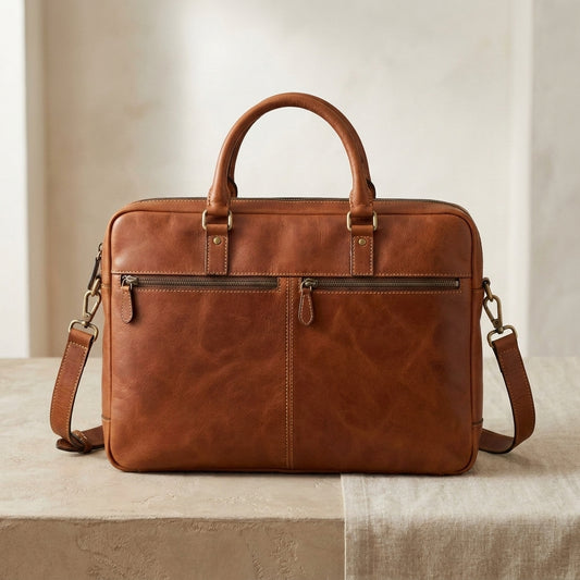 Oiled Leather Zip Laptop Bag