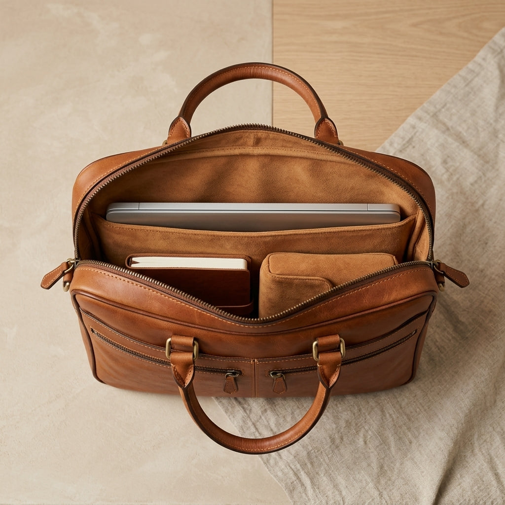 Oiled Leather Zip Laptop Bag