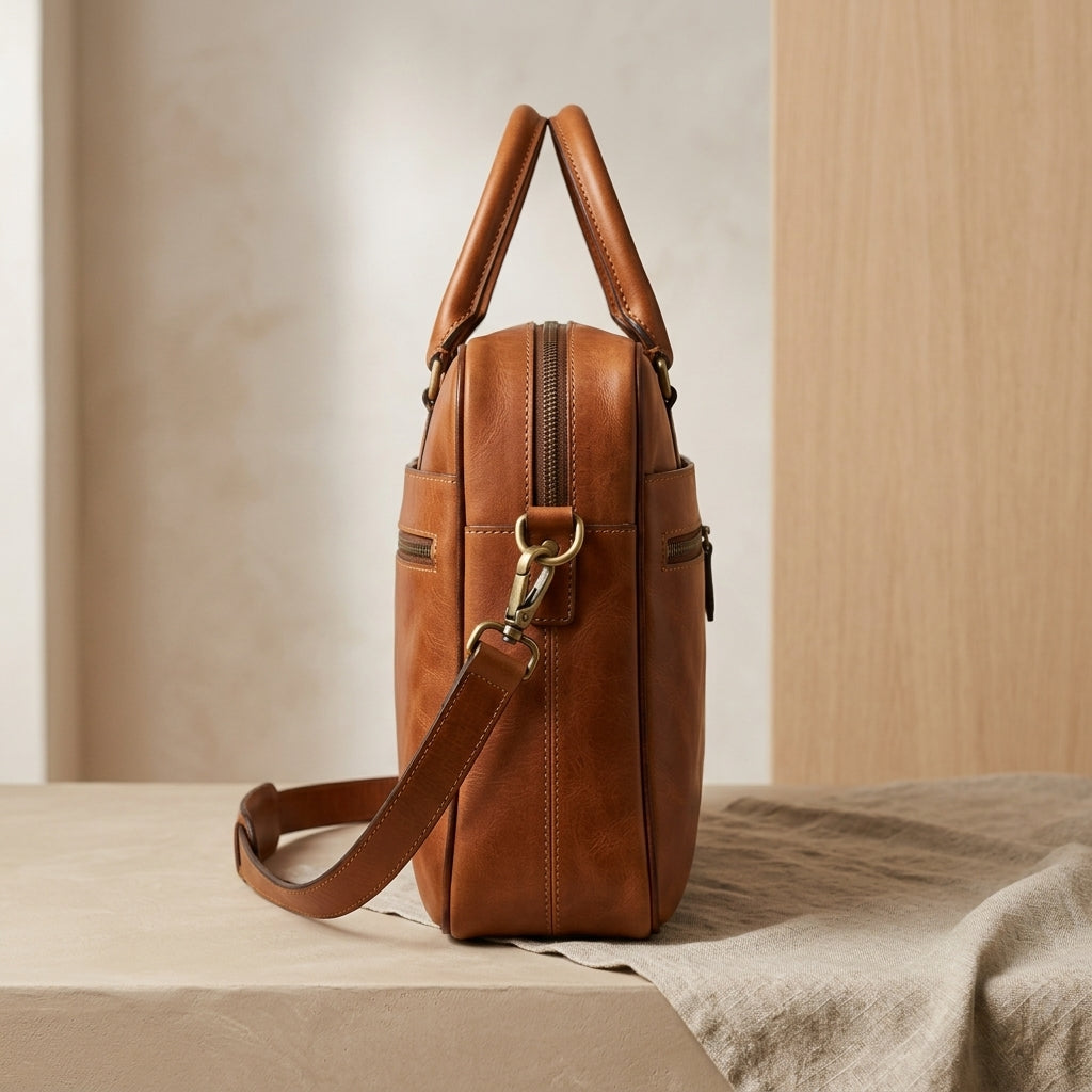 Oiled Leather Zip Laptop Bag