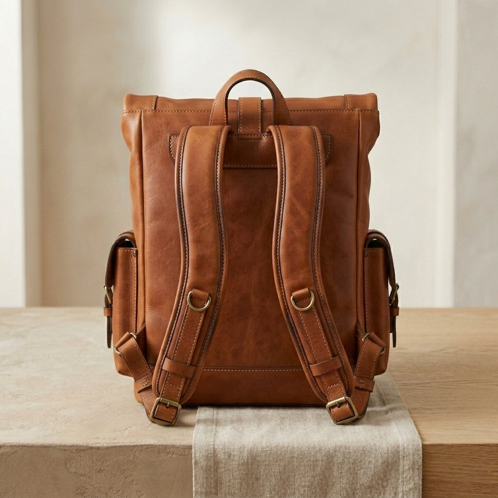 Leather Rolltop Backpack