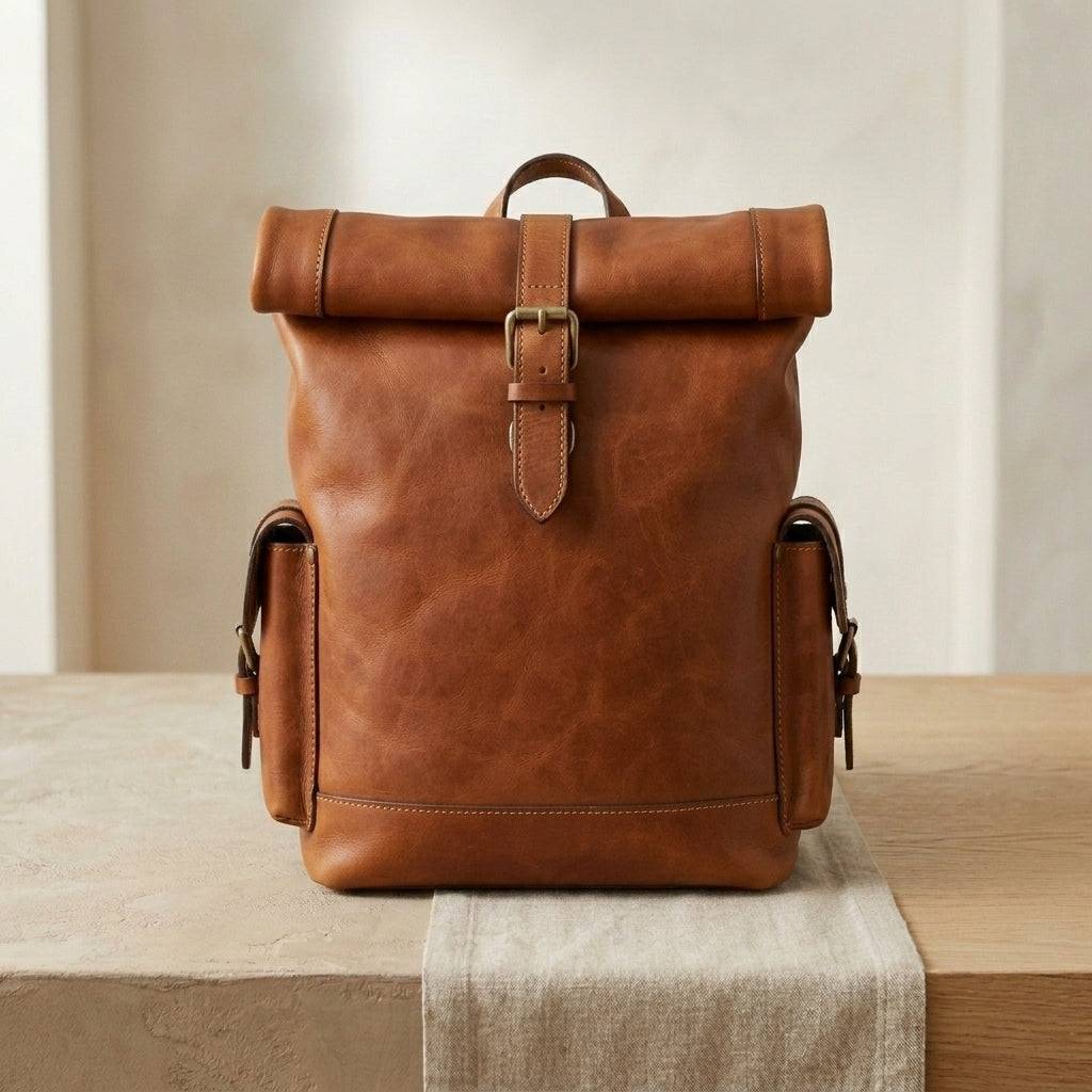Leather Rolltop Backpack