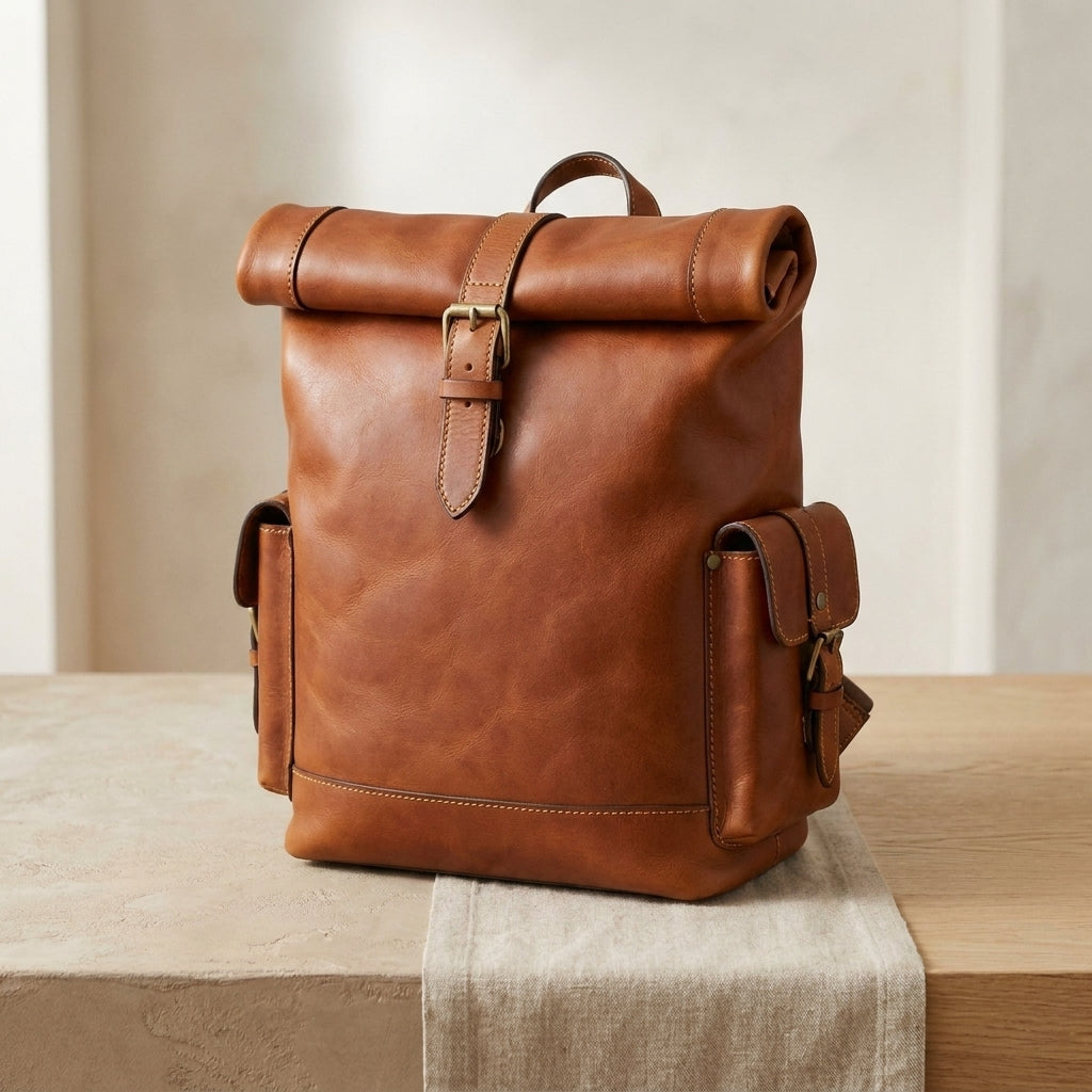 Leather Rolltop Backpack