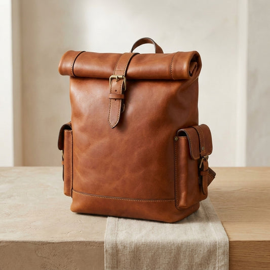 Leather Rolltop Backpack