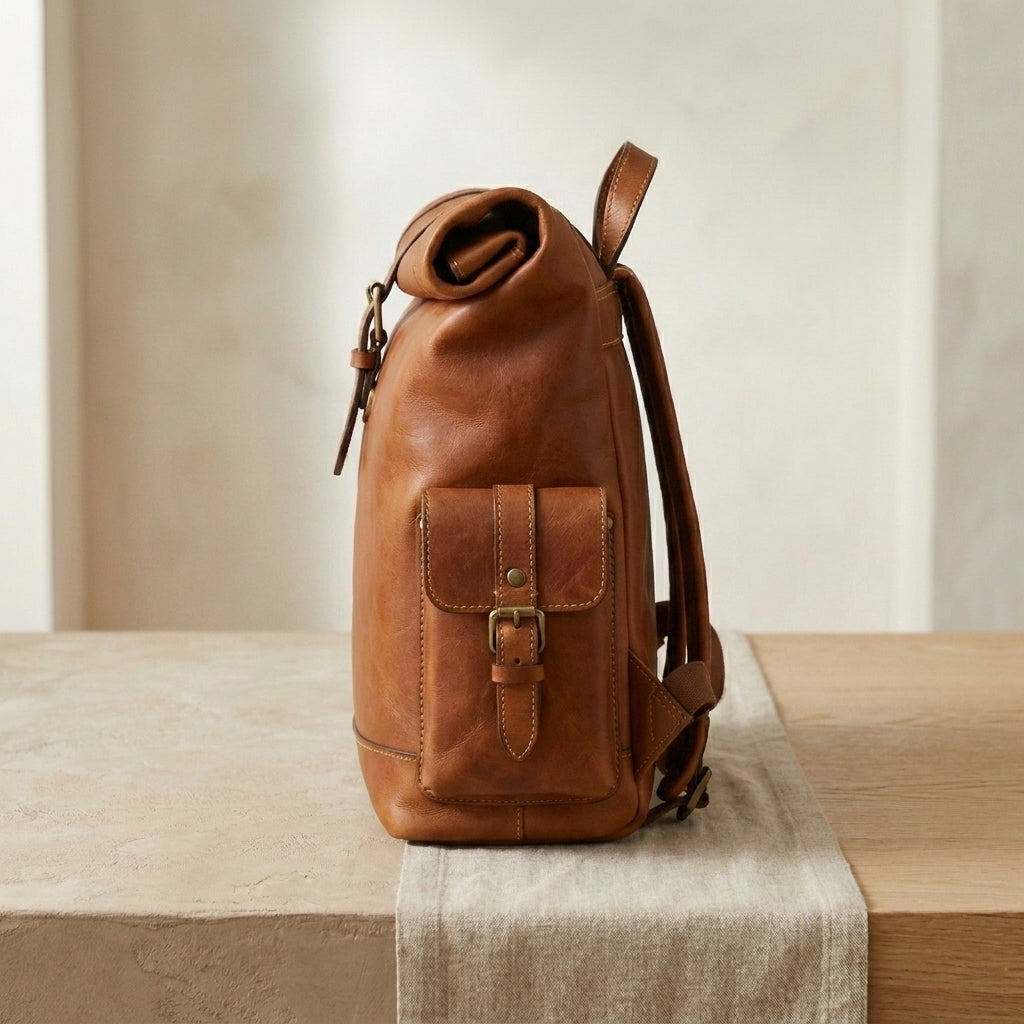 Leather Rolltop Backpack