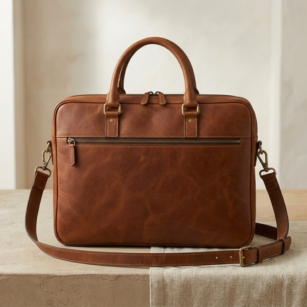 Structured Leather Laptop Briefcase