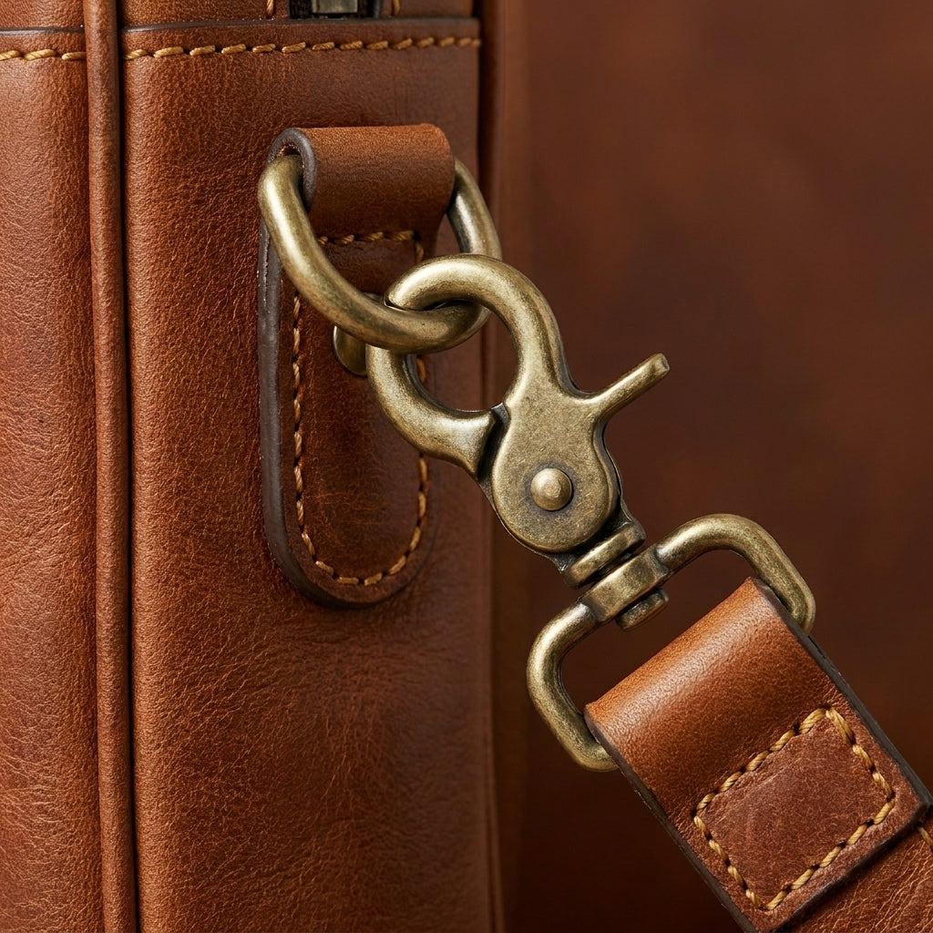 Structured Leather Laptop Briefcase