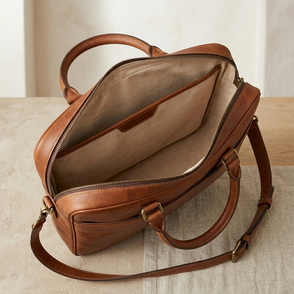 Structured Leather Laptop Briefcase