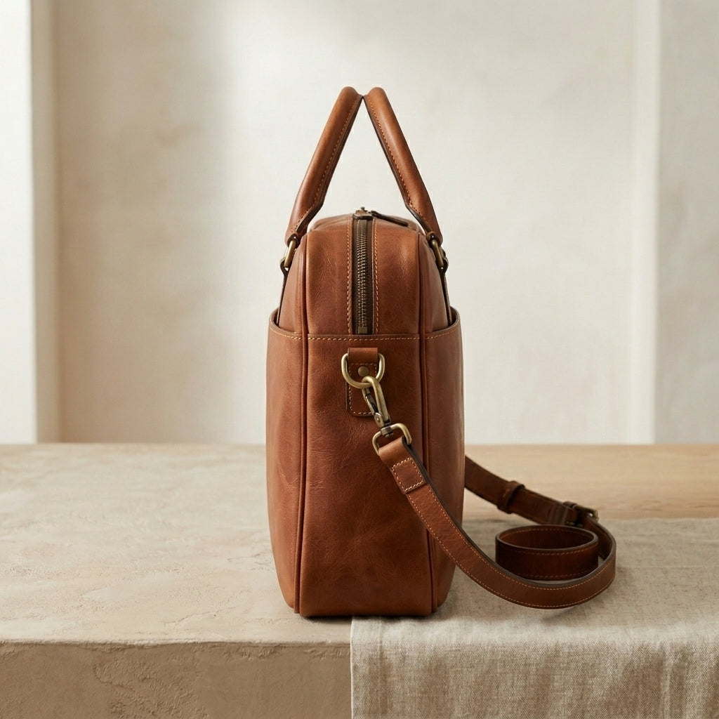 Structured Leather Laptop Briefcase