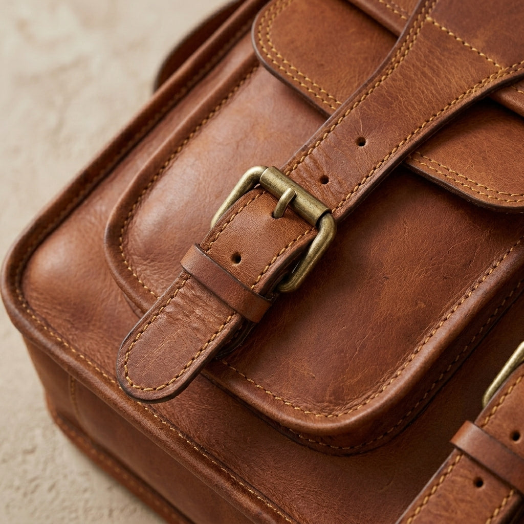 Vintage Buckle Leather Messenger