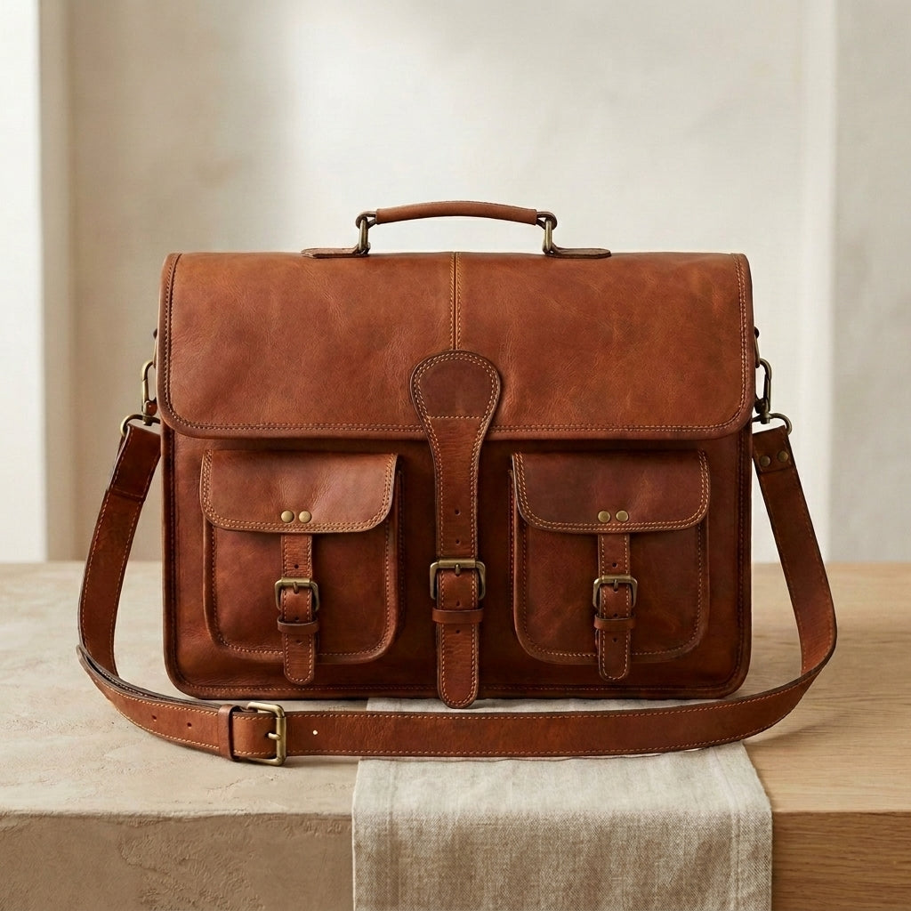Vintage Buckle Leather Messenger