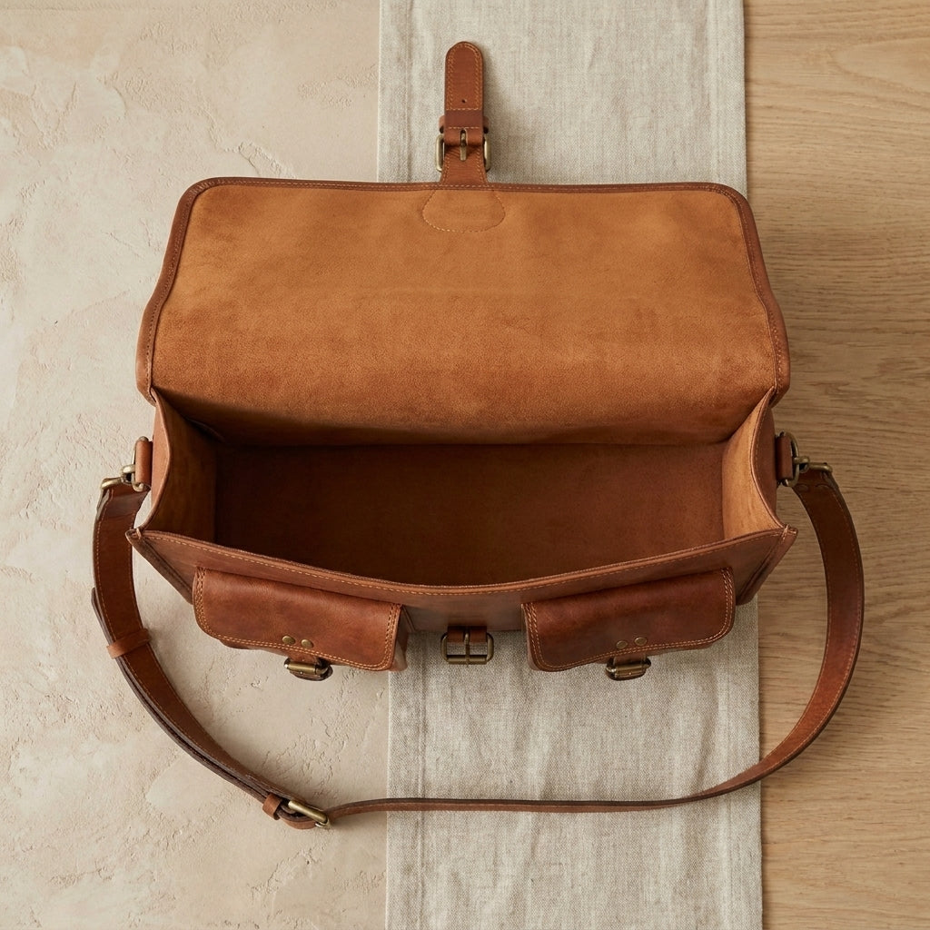 Vintage Buckle Leather Messenger
