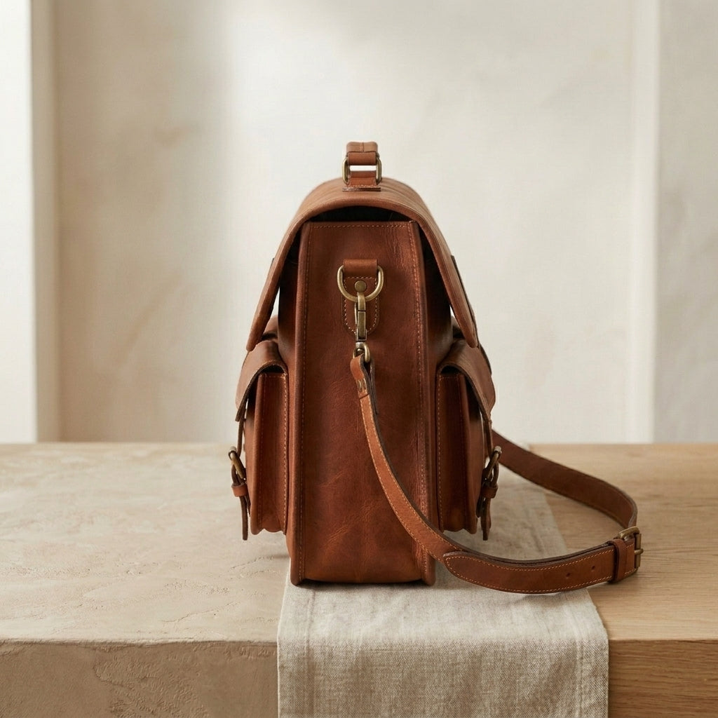 Vintage Buckle Leather Messenger