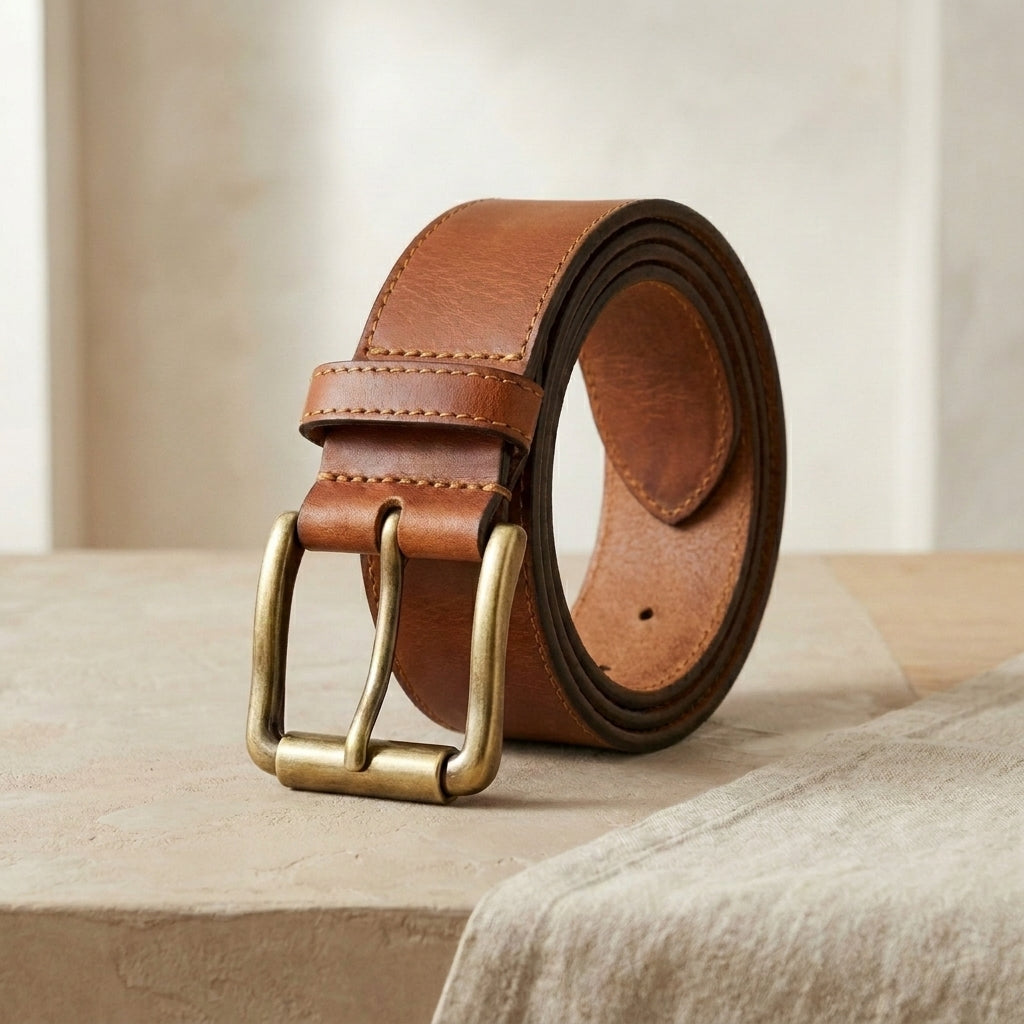 Casual Roller-Buckle Leather Belt
