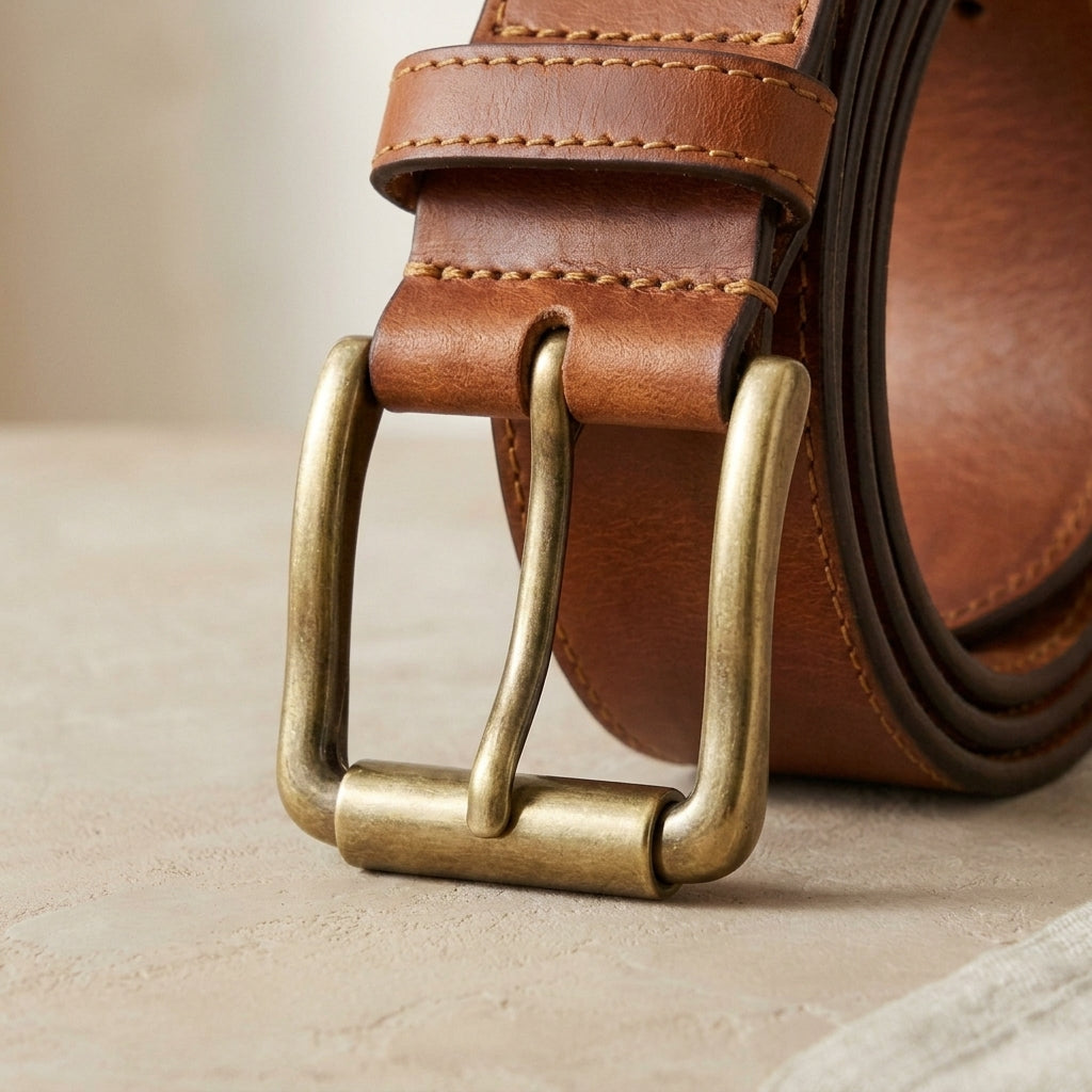 Casual Roller-Buckle Leather Belt