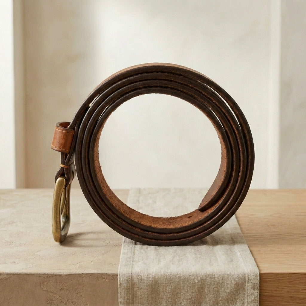 Wide Center-Bar Leather Belt