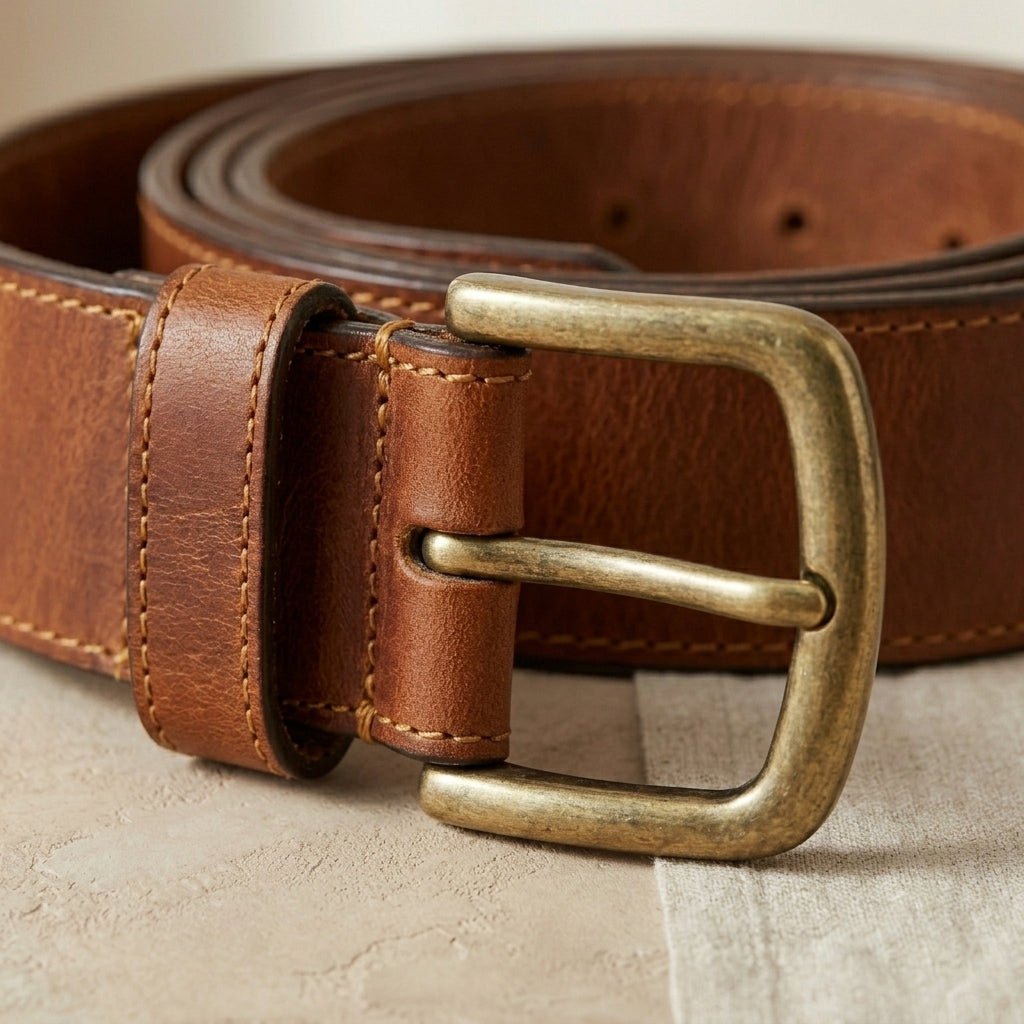 Wide Center-Bar Leather Belt