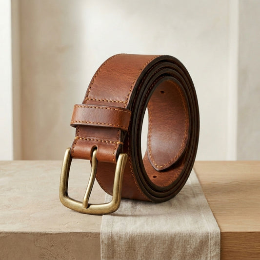 Wide Center-Bar Leather Belt