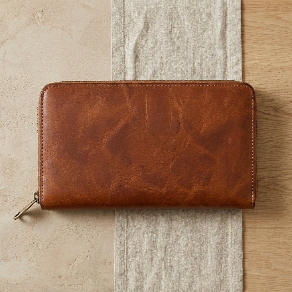 Zip-Around Leather Travel Wallet