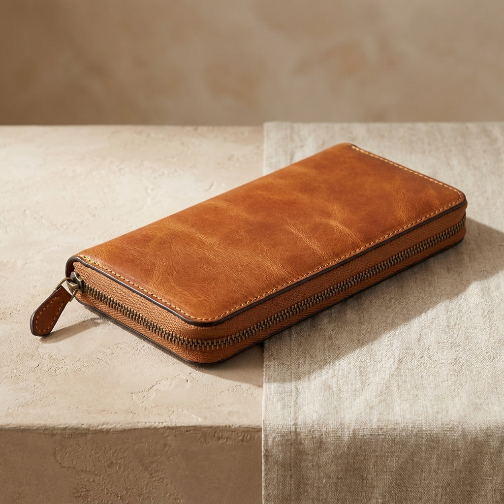 Zip-Around Leather Travel Wallet