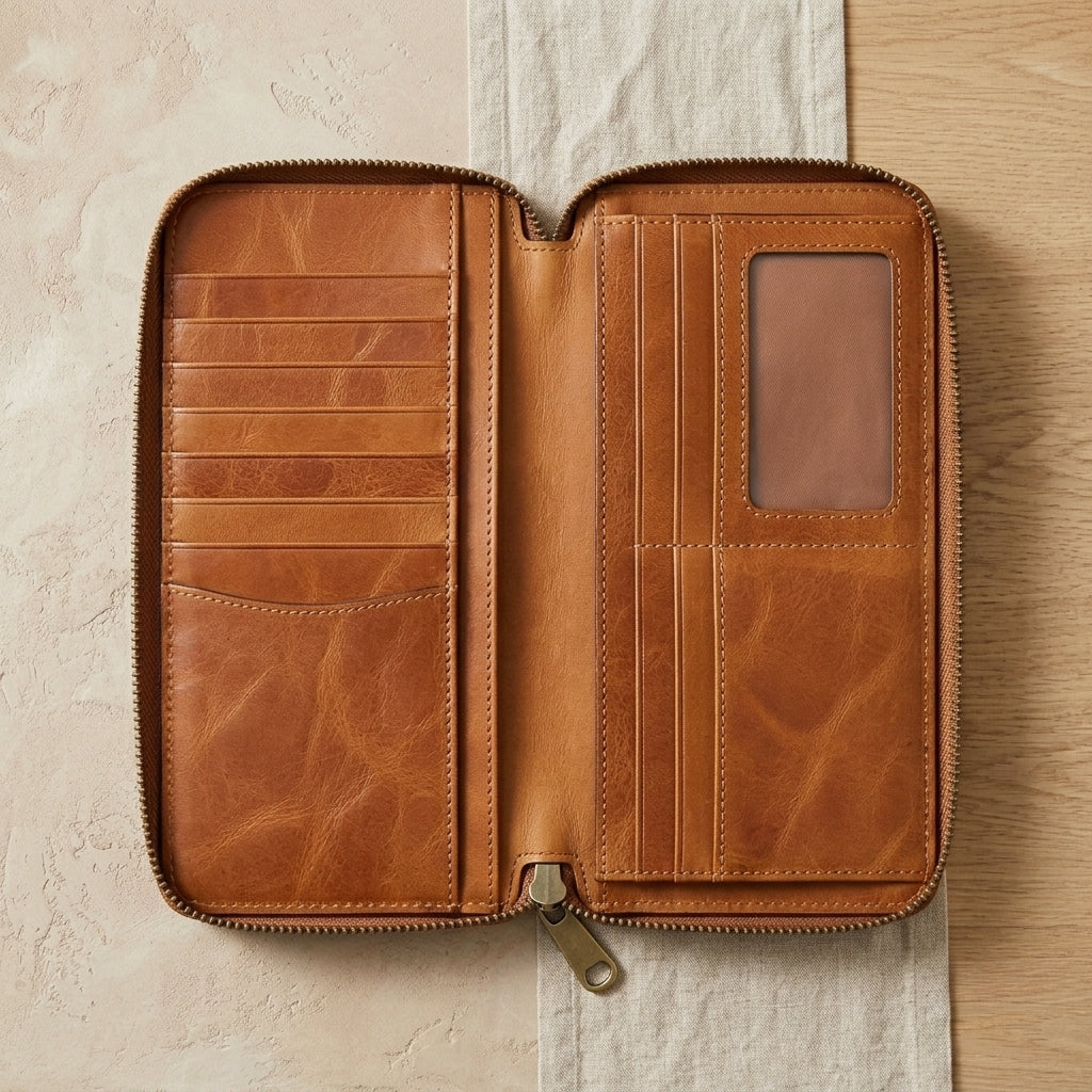 Zip-Around Leather Travel Wallet